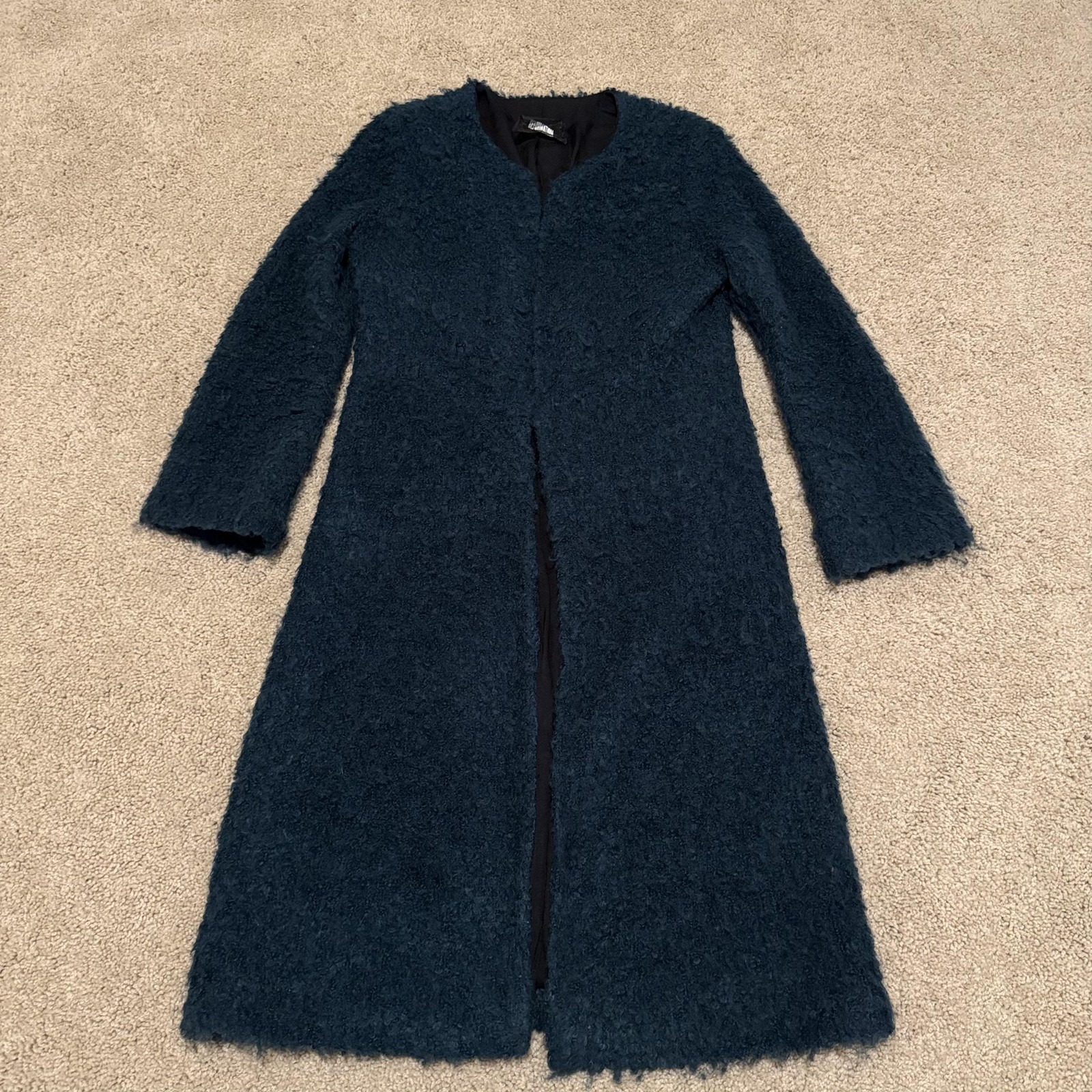 Reformation Coat Womens Small Teal Boucle Longline Hook-And-Eye Fuzzy Made Usa